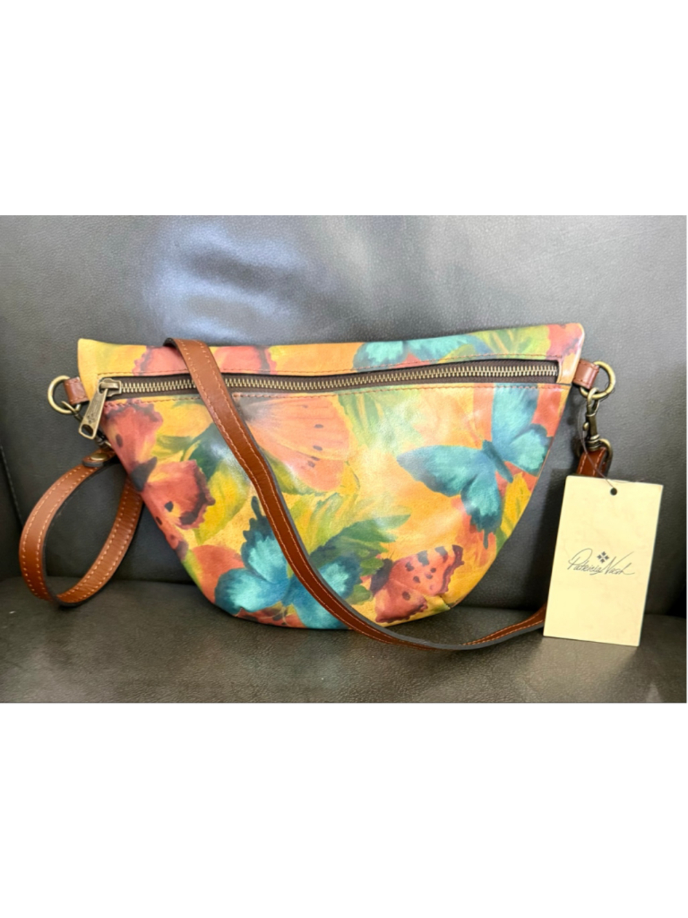 Patricia Nash Watercolor Butterfly Crossbody Bag, shoulder or Bum Orange Blue